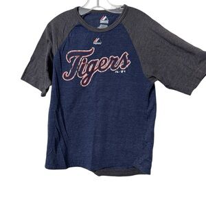 Majestic Boys Size S Kids Navy and Gray Tigers Shirt